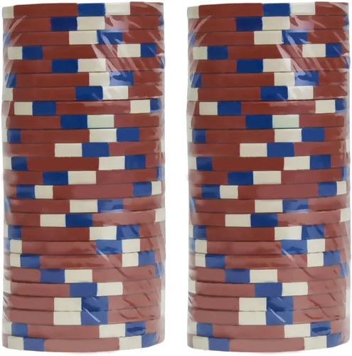 Vista 2 de Claysmith Gaming Paquete de 50 fichas de póquer Monaco Club, compuesto de arcilla pesada de 0.48 oz (5 rojo)