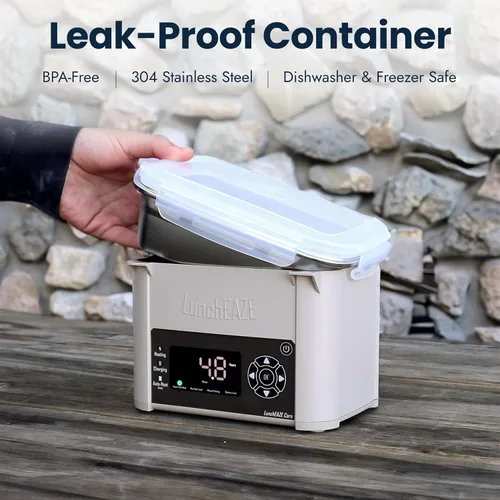 Vista 8 de LunchEAZE Core Gen 2 Lonchera Calentada y Eléctrica Sin Cable – Alimentada por Batería, Capacidad de 4 Tazas, 104°C, Calefacción Programada