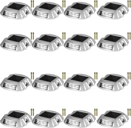 Vista 14 de VEVOR Paquete de 16 luces solares para entrada con botón de interruptor, luces de cubierta impermeables, muelle inalámbrico, 6 LED para advertencia