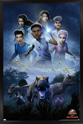 Vista 8 de Trends International Jurassic World: Camp Cretaceous - Póster de pared de una hoja, 14.72 x 22.37 pulgadas, versión enmarcada de madera de granero