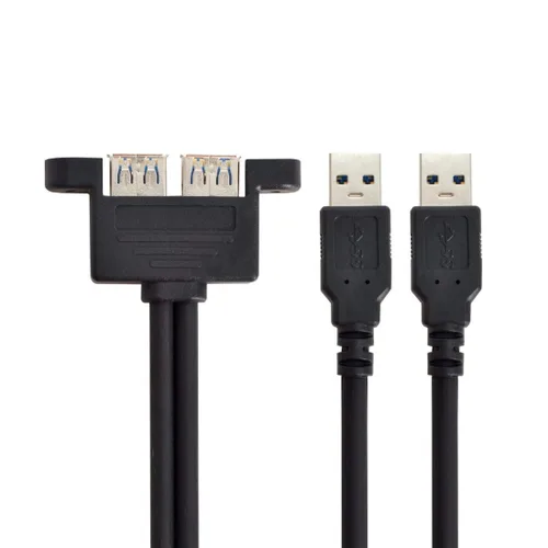 Vista 7 de chenyang USB 3.0 Cabezal de panel frontal 2 macho a 2 USB 3.0 hembra Panel Cable de extensión 0.5M con orificios de montaje en panel