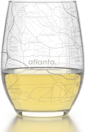 Vista 2 de Well Told Copa de vino sin tallo grabada con mapa de Atlanta, Georgia (15 oz, transparente) - Mapa de ciudad grabado, vaso personalizado, regalos