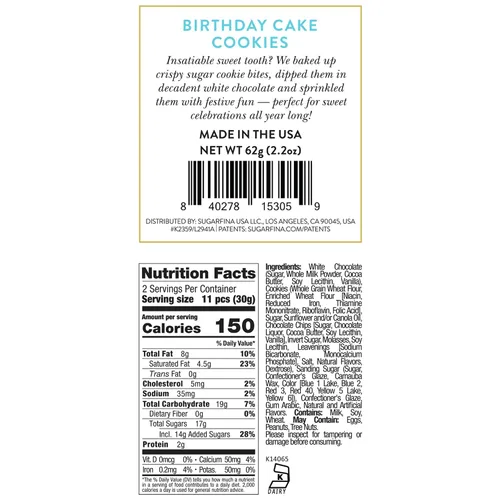 Vista 2 de Sugarfina Galletas de cumpleaños pequeño para caramelos, bocadillos de chocolate, 2.2 onzas, 6