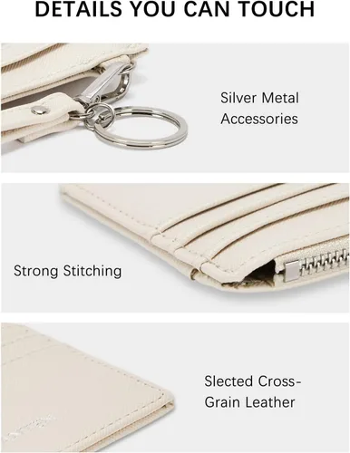 Vista 3 de BOSTANTEN Cartera pequeña para mujer, RFID, de piel, con bolsillo de cremallera, Beige