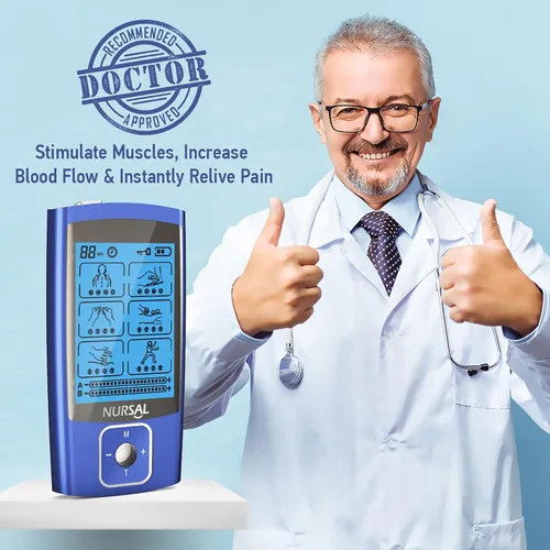 Vista 2 de NURSAL - Estimulador muscular de unidad TENS EMS para terapia de alivio del dolor, máquina eléctrica de 24 modos de doble canal; masajeador de pulso