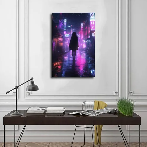 Vista 3 de XAHOR Anime Vaporwave Wall Decor – Retro Neon Urban Landscape – Cyberpunk Night City Poster Poster for Room Aesthetics Canvas Wall Art Poster And
