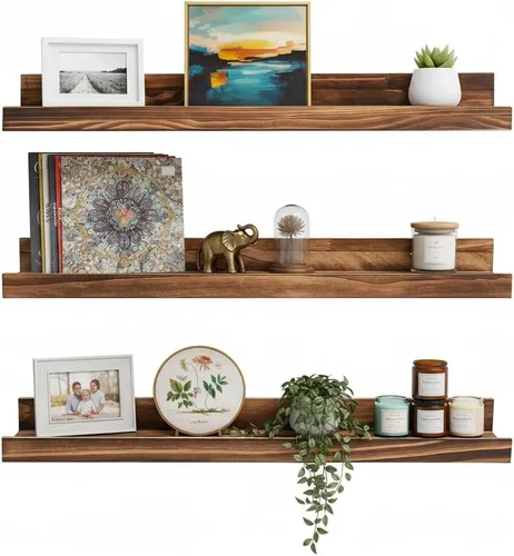 Vista 22 de AZSKY Juego de 3 estantes flotantes para pared, estantes de 24 pulgadas con labio, estante grande para libros de guardería, estantería