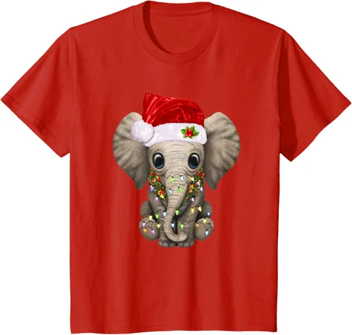 Vista 3 de Lindo elefante de Navidad luz divertido elefante amante de Navidad regalo camiseta Negro