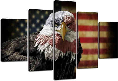 Vista 48 de Cuadros decorativos para pared de sala de estar, impresión en lienzo, retro, vintage, bandera estadounidense estadounidense y pintura moderna