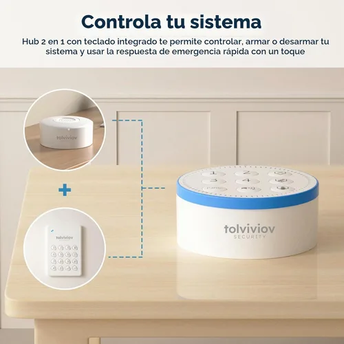 Vista 2 de tolviviov Sistema de alarma inalámbrico, sistema de alarma de puerta para seguridad del hogar, alertas de aplicaciones inteligentes, kit de 7