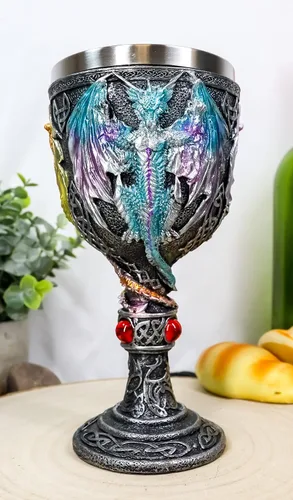 Vista 9 de Ebros Gift Gran rojo azul púrpura noche terror alado Tríada demoníaca dragón bebida vino copa copa cáliz figura 8oz Calabozos y dragones Fantasía