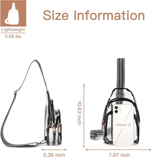 Vista 5 de Telena Riñonera transparente aprobada para estadios, bolsa cruzada para mujer, bolsa de cintura transparente con correa ajustable, 3-transparente