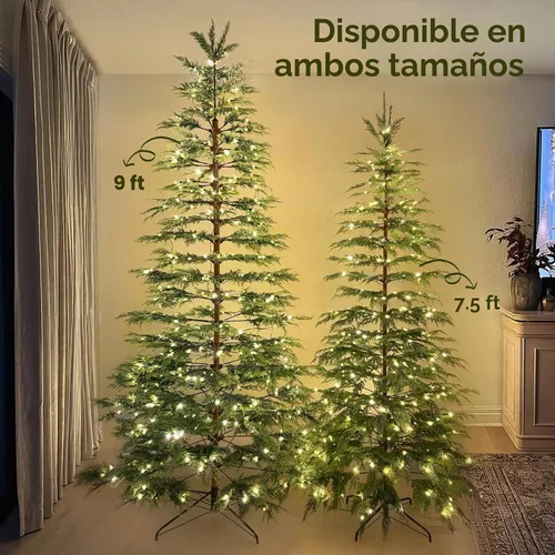 Vista 2 de Decoraciones navideñas: árbol de ciprés de Navidad preiluminado de 7.5 pies Árboles de Navidad artificiales con 350 luces LED, decoración navideña