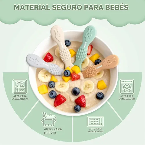 Vista 5 de Cucharas de silicona para bebés de 6 meses, cucharas de alimentación para bebés sin BPA, cucharas de autoalimentación para bebés de 6 a 12 meses