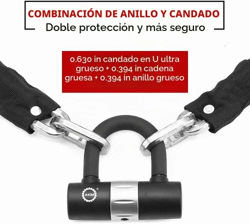Vista 5 de Candado antirrobo AKM para bicicleta de 3 pies/90 cm de largo, candado de cadena resistente de 10 mm de espesor con 4 llaves, seguridad de 16 mm