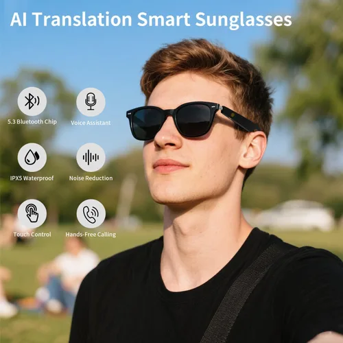 Vista 2 de Lentes inteligentes AI Translator con tecnología GPT, compatible con más de 160 idiomas, traducción en tiempo real, reducción de ruido AI, llamadas