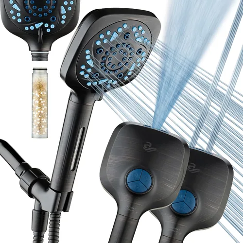 Vista 14 de AquaCare High Pressure 10 Spray Mode Filtered Showerhead - Handheld Shower Head Filters Chlorine to Heal Dry Skin, Revive Hair - Dual Power Wash
