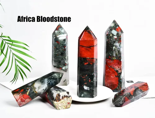 Vista 5 de AMOYSTONE Obelisco de Piedra de Sangre Africana Varita de Cristal Curativo Grande Torre Columna Facetada de 6 Lados Reiki Chakra Meditación Terapia