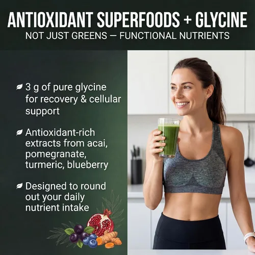 Vista 4 de PEScience Greens Powder Superfood con clorofila natural, polvo de hongos Reishi y cola de pavo, col rizada liofilizada, espinacas, brotes
