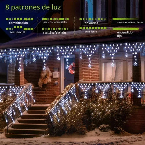 Vista 2 de Luces para decoración al aire libre de Navidad de 13.8 pies, 200 luces LED con 12 estrellas, cortina de luces de hadas regulables con 8 modos