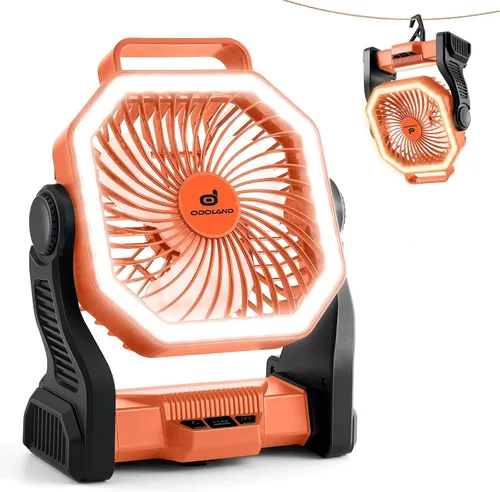 Vista 11 de Odoland Ventilador recargable portátil, ventilador de camping de 20000 mAh con linterna LED 4-Speed Airflow & 3-Color Light Oscillating Fan with