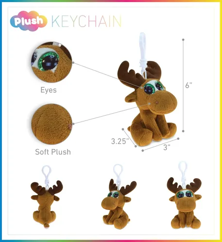 Vista 2 de Puzzled DolliBu - Llavero de peluche de alce con ojos grandes, alce suave, con ojos grandes y brillantes, accesorio decorativo de juguete de peluche