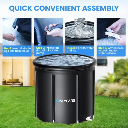 Vista 5 de ONLYCARE Bañera de Hielo XXL para Atletas/2 Adultos – Temperatura Constante 5H Bañera de Inmersión Fría Portátil con Cubierta para Recuperación