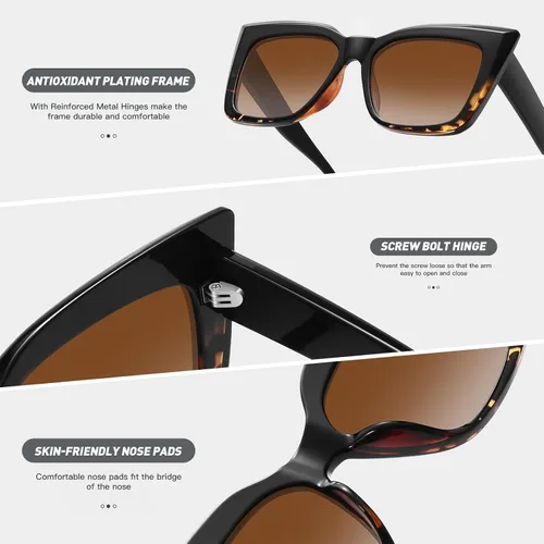 Vista 5 de Gafas de sol de moda ojo de gato para mujer, diseño cuadrado grande retro