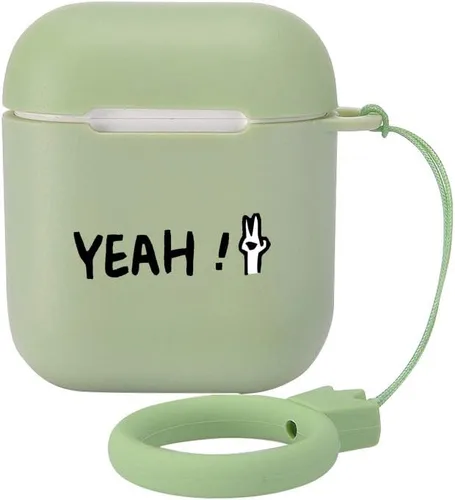 Vista 8 de Funda verde para AirPod 1 y 2 con llavero mosquetón + bolsa de almacenamiento, pintura colorida piña funda inalámbrica para auriculares inalámbricos