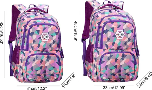 Vista 2 de JiaYou Mochila escolar primaria para niña con estampado de flores