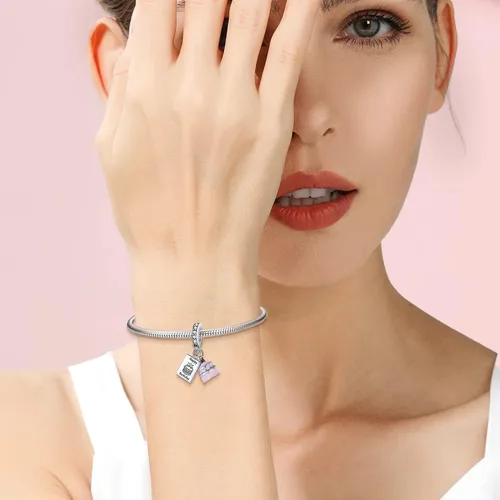 Vista 2 de Dijes de plata de ley 925 para pulseras, collares, I LOVE YOU, pasaporte de viaje, mariposa, graduación, zapatos en forma de abalorios, joyería