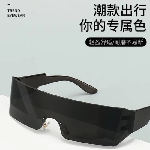 Vista 3 de Gafas de sol envolventes futuristas sin montura de una pieza, a prueba de rayos UV400, gafas de sol deportivas para exteriores para hombres y mujeres