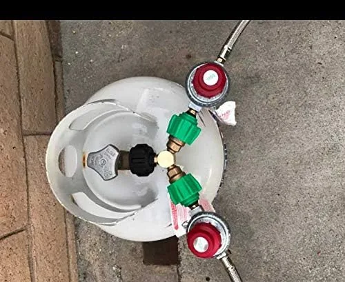 Vista 5 de Conector divisor de gas propano de 2 vías, adaptador en T para cilindro de tanque de propano de 20 libras, funciona con cámper, cilindro, linterna
