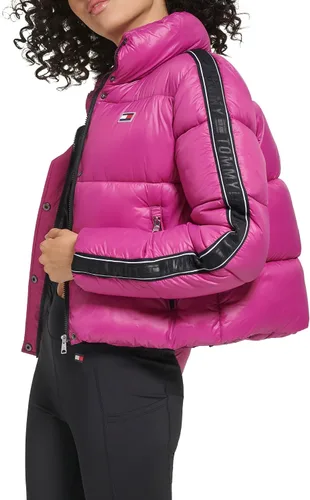 Vista 2 de Tommy Hilfiger Chaqueta acolchada con bolsillos y cremallera para mujer, con logotipo y mangas