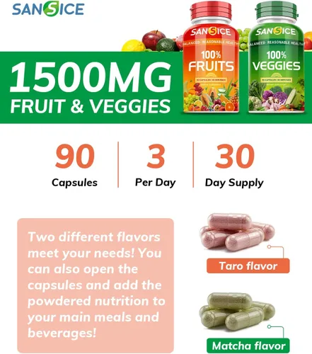 Vista 6 de Suplemento de frutas y verduras, 360 cápsulas de frutas y verduras naturales, suplementos vitamínicos para mujeres, hombres y niños, sin gluten