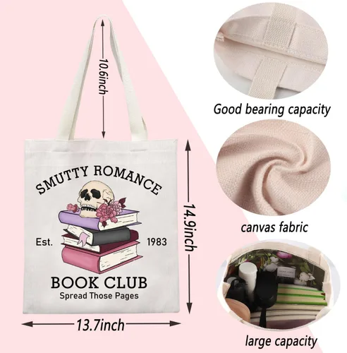 Vista 4 de ENSIANTH Smutty Romance Tote Bag Literatura Bookish Gift Spicy Reader Lover Gift Smut Book Reader Handle Bag