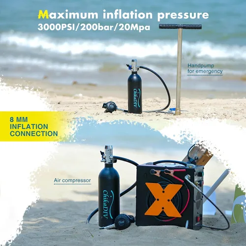 Vista 3 de Scuba Tank,1L Mini Scuba Tank Portable Lung Tank with Pump Un negro