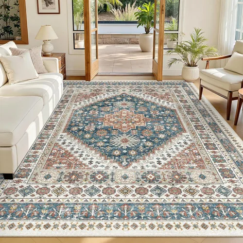 Vista 56 de Madane Alfombra lavable de 2 x 3 pies, alfombra de entrada pequeña, antideslizante, vintage, para entrada interior, alfombra de pelo bajo