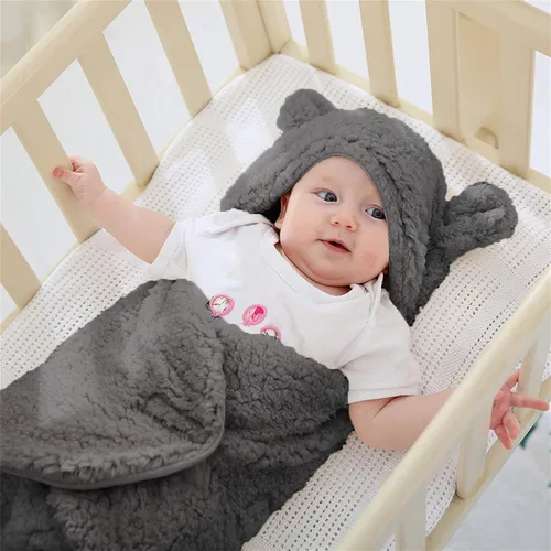 Vista 4 de XMWEALTHY - Manta de peluche para recién nacidos, Lindo, talla única , Gris oscuro