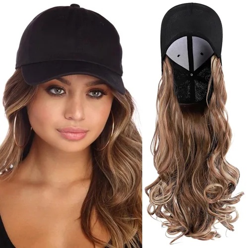 Vista 15 de S-noilite Peluca de gorra de béisbol de 6 pulgadas con peinado Bob y extensiones de cabello, gorra de béisbol recta ajustable para mujer