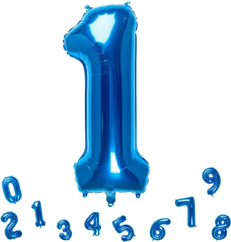 Vista 9 de Globos azules del número 0 de 32 pulgadas, globos de aluminio digitales para decoración de fiesta de cumpleaños (globo azul número 0)