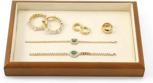 Vista 22 de Oirlv Bandeja Organizadora de Joyas Colgante de Madera Maciza de 12 Rejillas con Forro para Cajón de Joyas (Gris)
