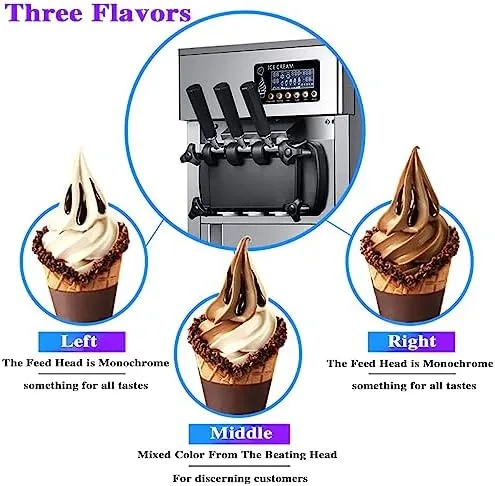 Vista 3 de Commercial Ice Cream Maker, 1200W High Power with Led Display, 18L/H Output, Auto Clean Function, Stainless Steel for Professional Use