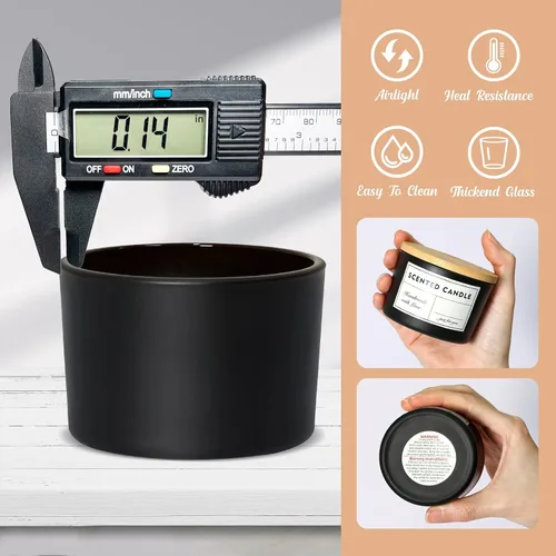 Vista 6 de SUPMIND Tarros de vela de 4 onzas, paquete de 15, pequeños tarros de vela vacíos de vidrio negro para hacer velas con tapas de bambú y kit de mecha