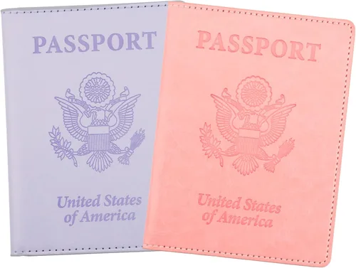 Vista 12 de Funda de cuero para pasaporte - Cartera de pasaporte de viaje para mujeres y hombres, artículos esenciales para el aeropuerto con protector, Negro