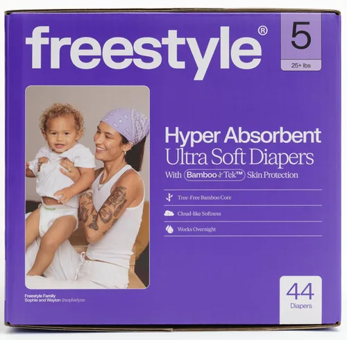Vista 13 de Pañales Freestyle BambooTek - (Talla 1) Hiperabsorbentes y No Tóxicos – Pañales Desechables para Piel Sensible – Pañales Ultra Suaves (8-14 libras)