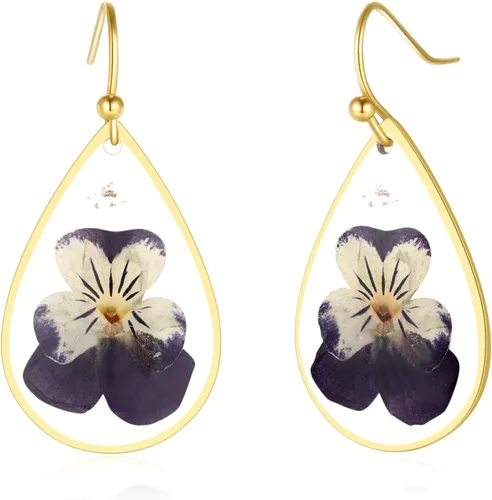 Vista 15 de Forget-Me-Not and Queen Anne's Lace Pressed Wildflower Earrings Pressed Flower Earrings Handmade Drop and Dangle Earrings Gift for Woman