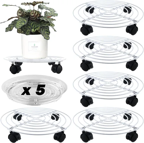 Vista 17 de Paquete de 3 organizadores grandes de metal para plantas con ruedas de 13.8 pulgadas, soporte rodante resistente con ruedas para macetas