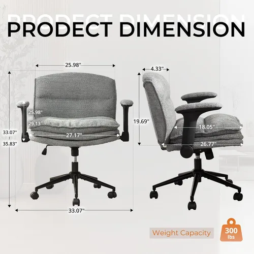 Vista 2 de Dowinx Silla Criss Cross con Brazos Abatibles Ajustables y Ruedas, Cómodo Sillón Ergonómico de Escritorio de Oficina con Cojines de 3 Capas, Silla