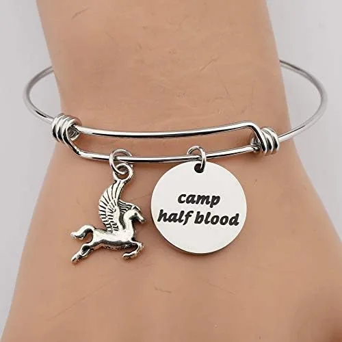 Vista 6 de Llavero de pulsera de media sangre de campamento con dije de caballo, llavero de joyería, regalo de película